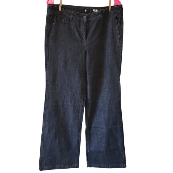 NY&C New York & Co Jeans Womens Wide Leg  Size 10 Tall Blue Denim Flare Low Rise - Picture 1 of 6